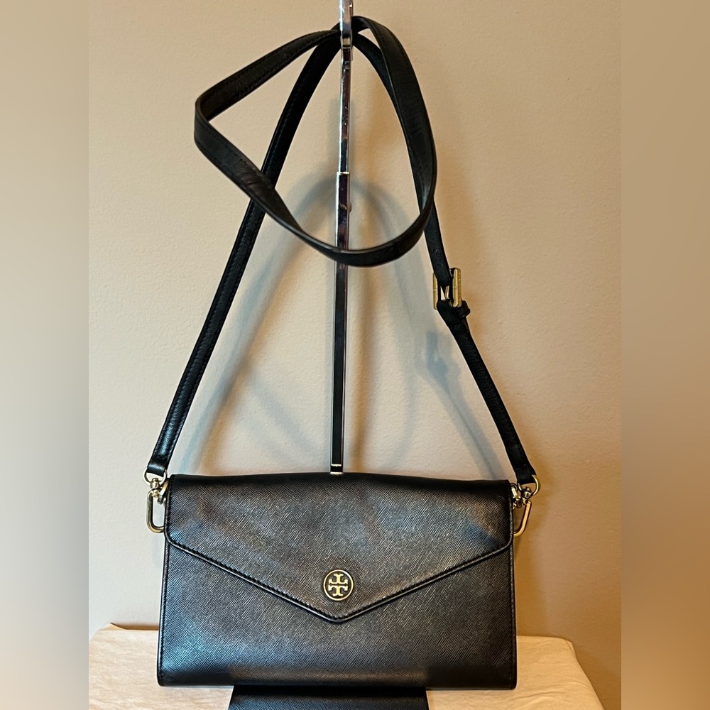 Tory Burch Black Leather Expandable Organizer Concierge Wallet Clutch Cr…